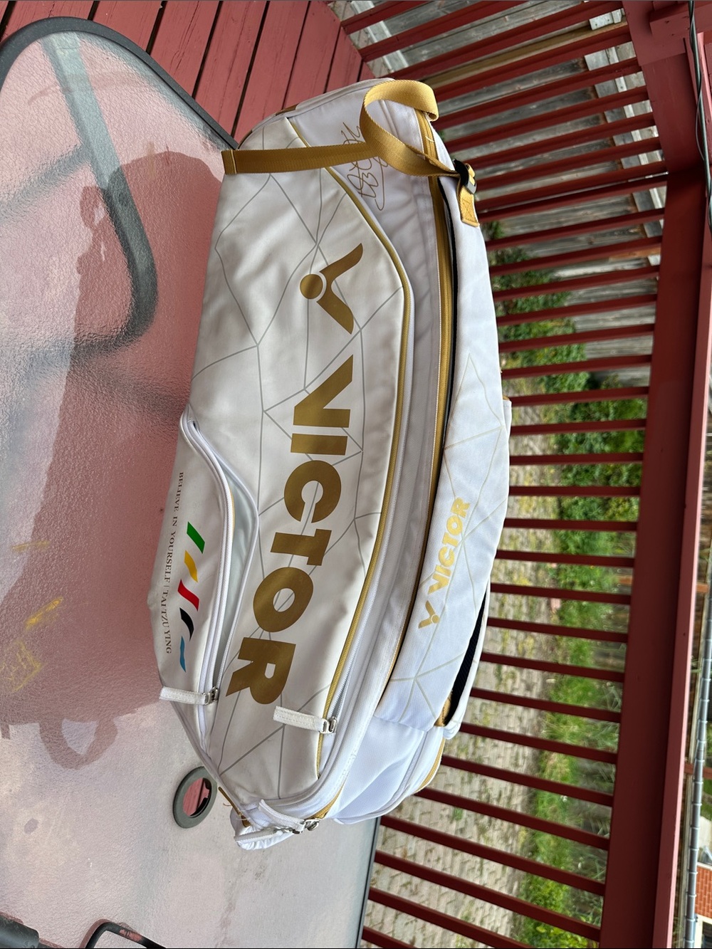 White & Gold Tennis Bag - Branded